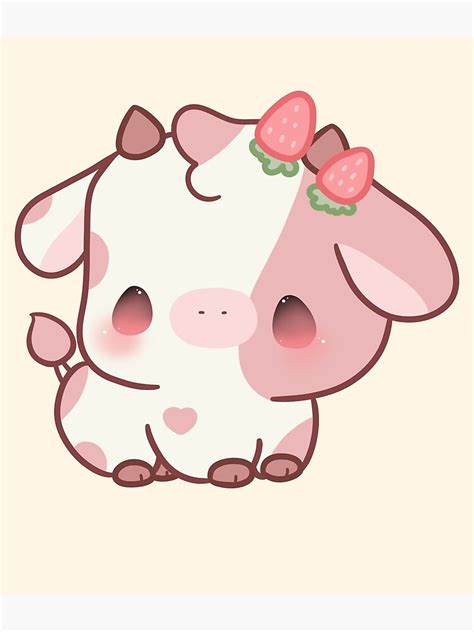 Strawberry Cow Kawaii Premium Matte Vertical Poster Sold By Ian