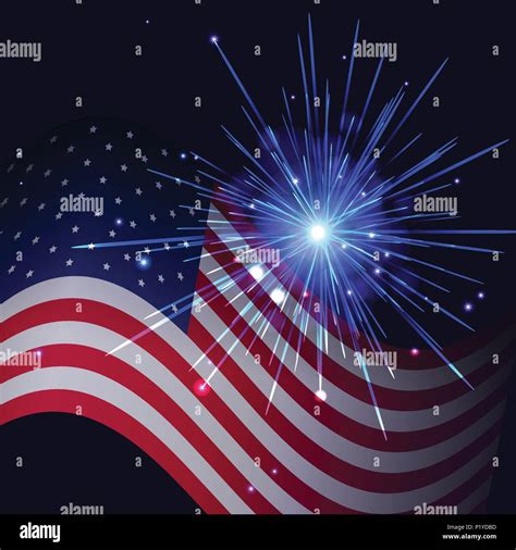 United States Flag And Celebration Radiant Blue Fireworks Vector