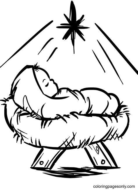 Baby Jesus Manger Scene Coloring Page Free Printable Coloring Pages