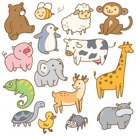 Conjunto De Animales De Dibujos Animados Vector Premium