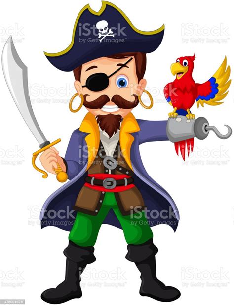 Cartoon Pirate And Parrots Stock Illustration Download Image Now