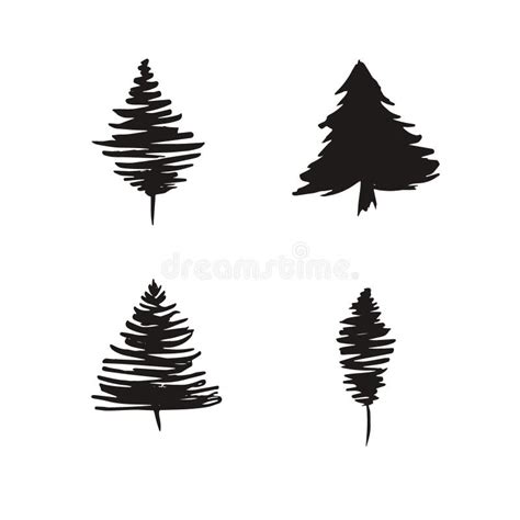 Trees Silhouette Vector Inked Hand Drawn Isolated Stock Vector