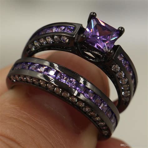 A wedding ring is exchanged at the wedding ceremony and represents the official bond of that means you can wear an engagement ring with no wedding band, even after the ceremony. 2019 Wholesale Fashion Precious Princess Cut Purple ...