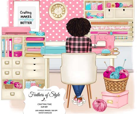 Crafting Clipart Planner Girl Clipart Crafty Girl Clipart Etsyde