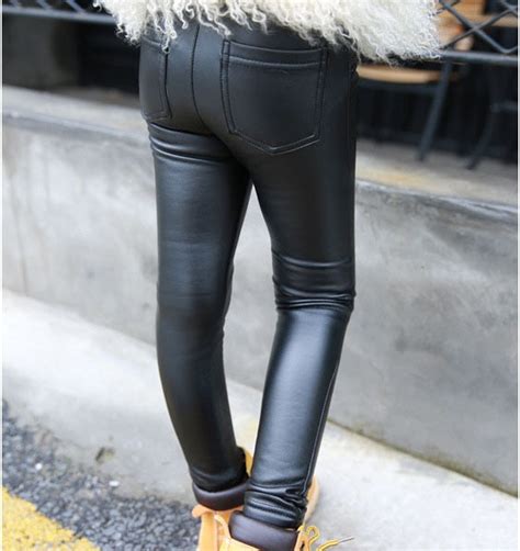 New 2015 Autumn Winter Fashion Pu Girls Leggings Cool Thicken Warm