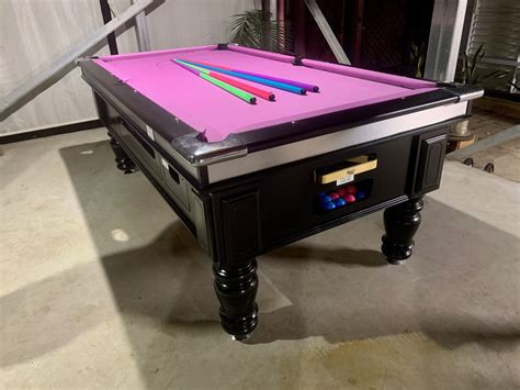 2nd Hand Pink Npc Led Neon Light Up Coin Operated Commercial Pub Pool Table Black 7ft Npc