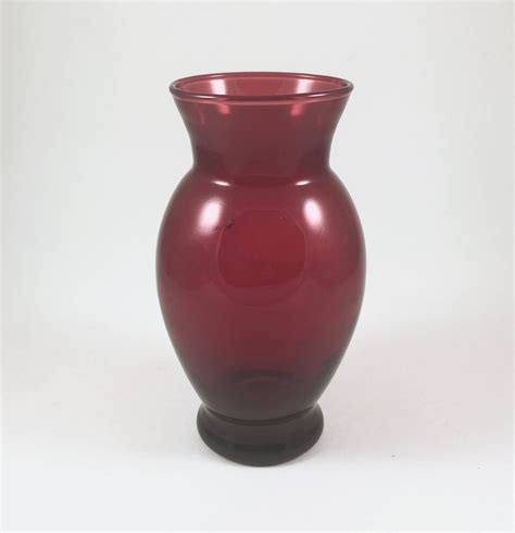 Ruby Red Glass Vase Vintage Anchor Hocking Red Glass Vase Mid Century Home Decor Valentine S