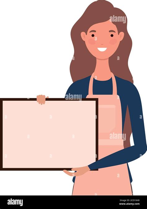 Saleswoman Cartoon With Apron And Banner Design Of Shopping Commerce And Market Theme Vector