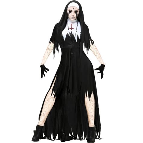 Enlightened Halloween Nun Cosplay Dress Women Fantasy Terror Disguise