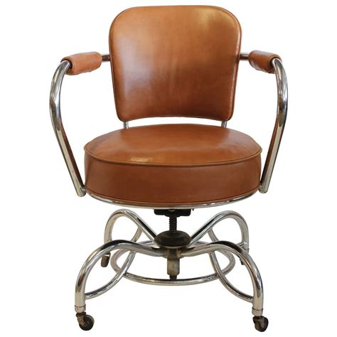 Stylish Art Deco Leather And Chrome Desk Chair At 1stdibs