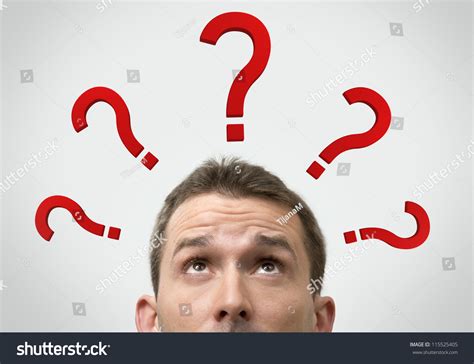 Man Thinking Concept With Question Marks Close Up Stock Photo 115525405