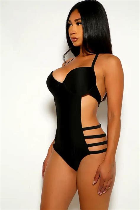 Black Strappy Plus Size Swimsuit Amiclubwear
