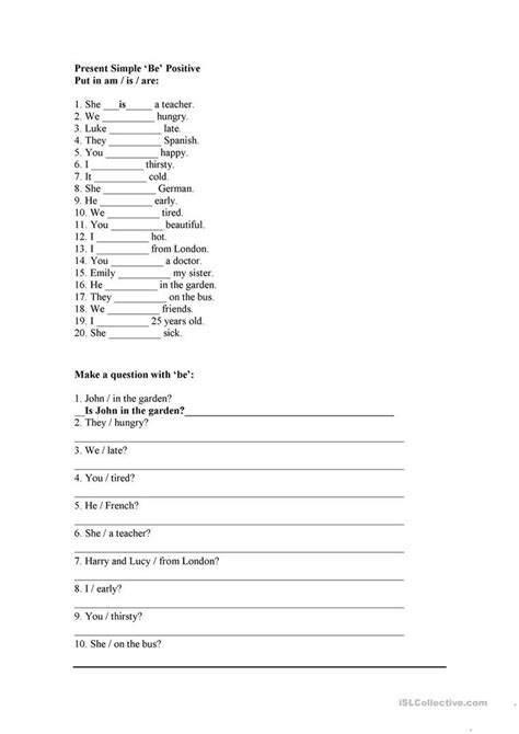 To Be Affirmative Negative Interrogative Present Simple Worksheet Free ESL Printable