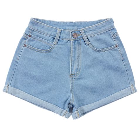 New 2017 Summer High Waist Denim Shorts Blue Casual Lager Size Female