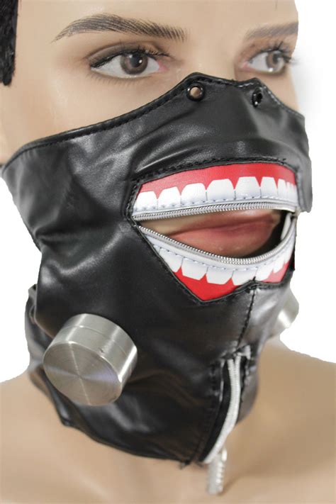 Black Faux Leather Biohazard Zipper Mouth Muzzle Sandm Face Mask Hallowe