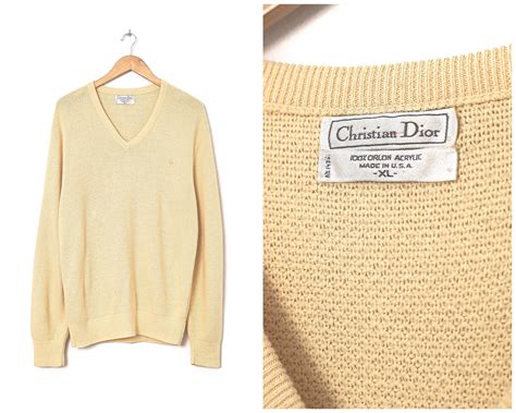 80s Vintage Mens Christian Dior Sweater Knitted V Neck Yellow Etsy