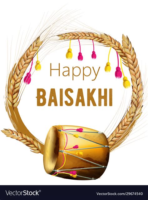 Happy Baisakhi Greeting Card With Wheat Spice Vector Image