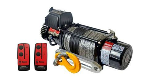 warrior spartan 12000 12v winch with synthetic rope and wireless remote