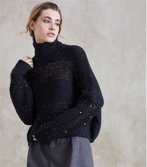 Brunello Cucinelli Black Cashmere Sequin Panelled Sweater Harrods Uk