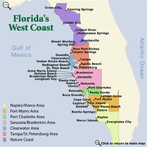 West Coast Beaches Florida Map Tourist Map Of English