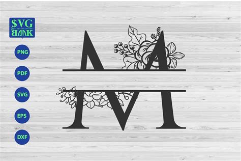 Split Monogram Letter M Svg Alphabet Floral Initial Logo M 470977