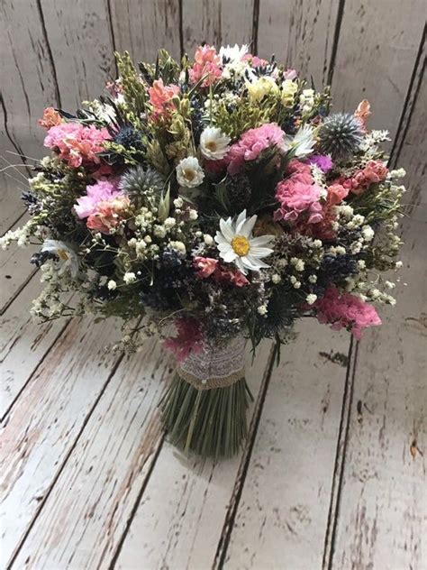 dried flower thistle bouquet bespoke natural wedding flowers for bride bridesmaid flowergirl