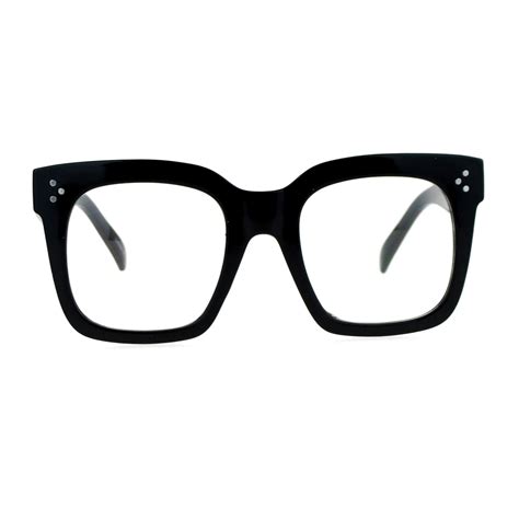 Sa106 Oversize Thick Plastic Nerd Rectangular Horn Rim Horned Clear Lens Glasses Shinny Black