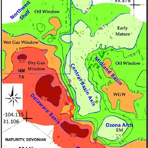 Permian Basin Thermal Maturity Map At The Woodford Shale Devonian