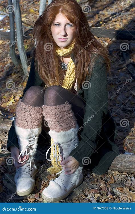 Pretty Redhead Sitting In The Woods Royalty Free Stock Photos Image