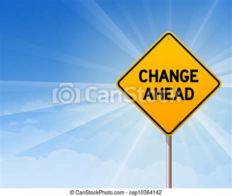 Eps Vector Of Change Ahead Roadsign On Blue Sky Yellow Illustrated