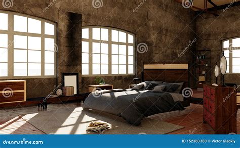 Bedroom Interior Studio 3d Illustration Photorealistic Rendering Stock