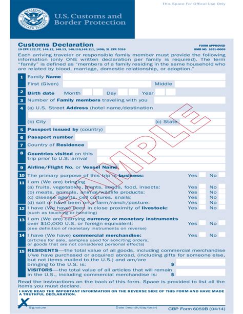 Cbp Form 6059b Customs Declaration Italian Fillable Printable Forms