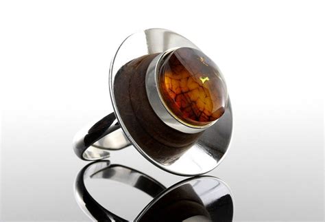 Modern Amber Ring Handmade Baltic Amber Ring Boho Amber Etsy