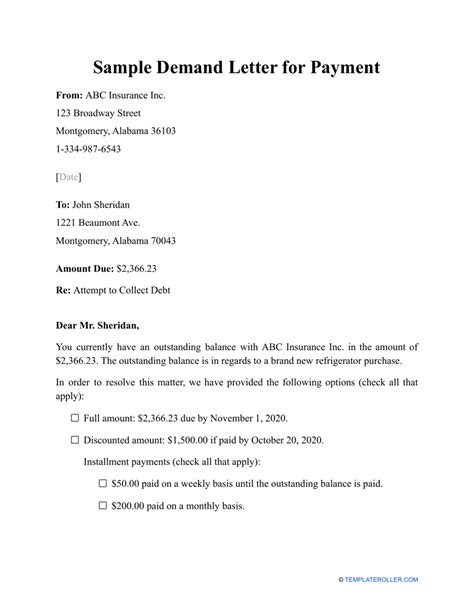 Examples Of Letter Of Demand For Payment Printable Fo