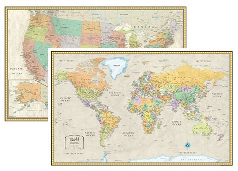 Rmc Classic United States Usa And World Wall Map Set Laminated