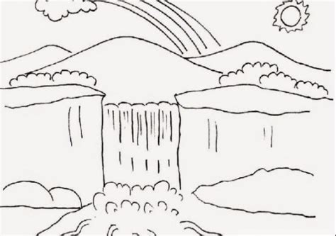 Arsiran Lukisan Pensil Pemandangan Air Terjun 50 Sketsa Gambar