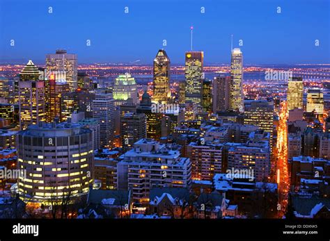 Nighttime View Of Downtown Montreal Skyline And South Shore From Atop