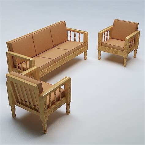 sofa set wooden cgtrader