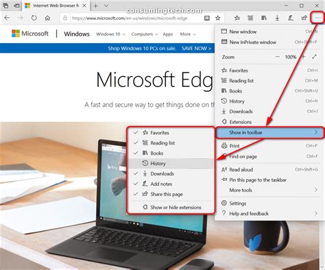 Addremove Icons In Microsoft Edge Toolbar In Windows 10 Consuming Tech