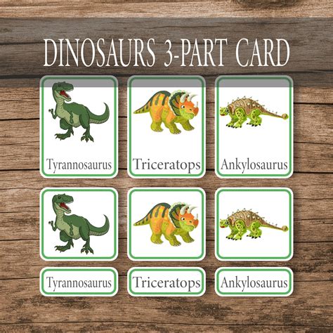 Dinosaurs Three Part Flash Cards Montessori Printable Etsy