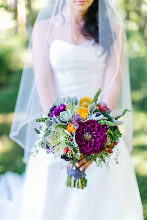 Rustic Purple And Green Wedding Bouquet For Fall Wedding