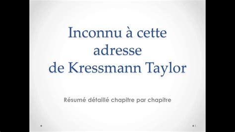 Résumé de Inconnu à cette adresse de Kressmann Taylor ...