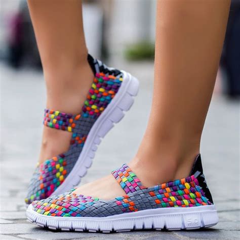 Women Slip On Walking Shoes Woven Elastic Flat Lightweight Fashion