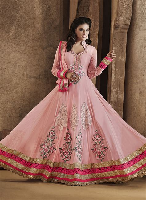 Pink Embroidered Net Floor Length Anarkali Suit