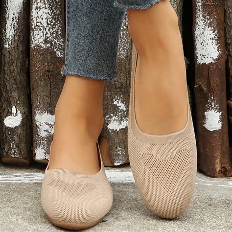 Womens Knit Round Toe Ballet Flats Solid Breathable Fashion Shoes