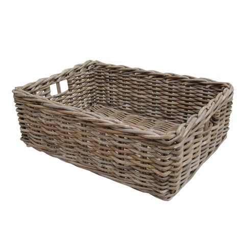 Rectangular Grey And Buff Rattan Storage Baskets