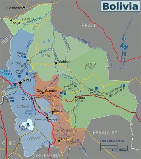 Подробная политико административная карта Боливии Боливия детальная