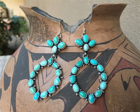 Turquoise Cluster Hoop Earrings For Women Navajo Native American