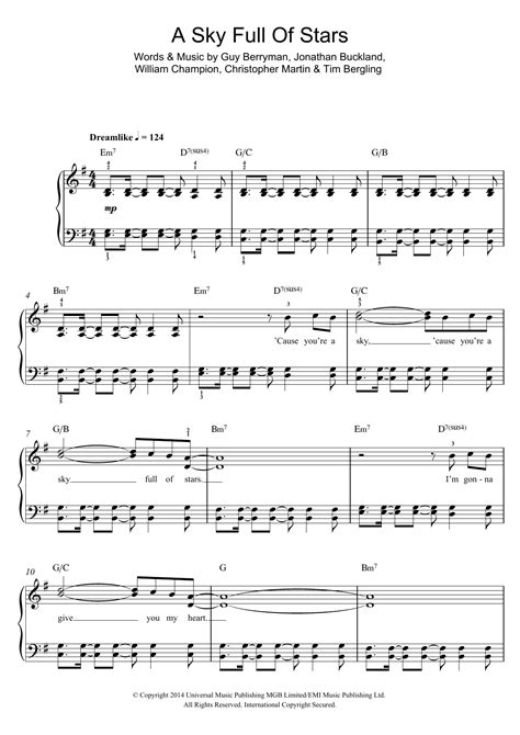 A Sky Full Of Stars Sheet Music Coldplay Beginner Piano Abridged