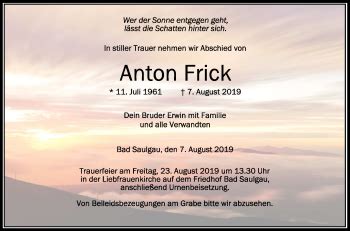 Traueranzeigen Von Anton Frick Schwaebische De Trauerportal